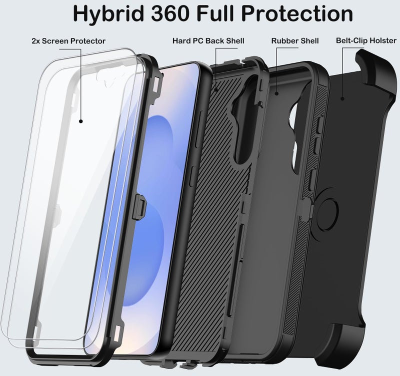 KECAI for Samsung Galaxy S25 Plus Case with Belt Clip Holster,2X Screen Protector,Heavy Duty Shockproof Drop Protection Military Grade Full Body Rugged Phone Cover with Kickstand (6.7") (Black) - Image 3