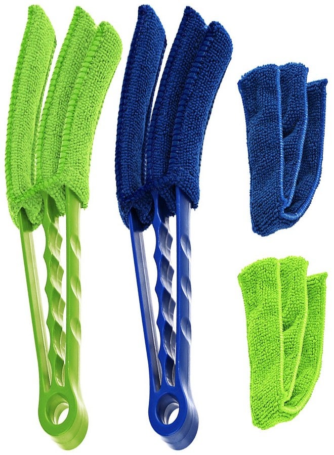 SENHAI Duster, Set of 2 Microfiber Cleaner Brush for Window Blinds, Air Conditioner, Vent, with 2 Extra Sleeves, Blue & Green, ABS Material - Image 1