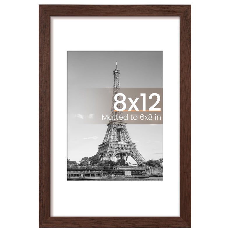 upsimples 8x12 Picture Frame Display Pictures 6x8 with Mat or 8 x 12 Without Wall Hanging Photo Frames Brown 1 Pack