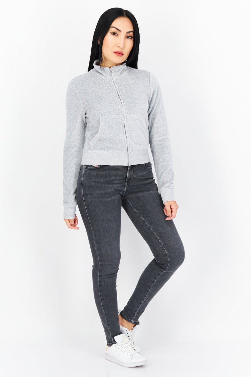 Juicy Couture Women Mock Neck Long Sleeves Heather Sweatshirt, Grey Heather - Image 4