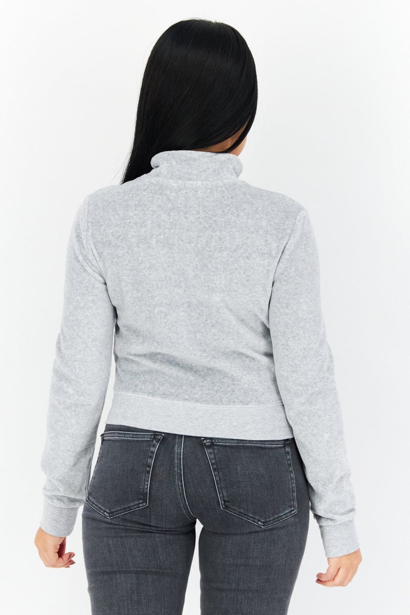 Juicy Couture Women Mock Neck Long Sleeves Heather Sweatshirt, Grey Heather - Image 2