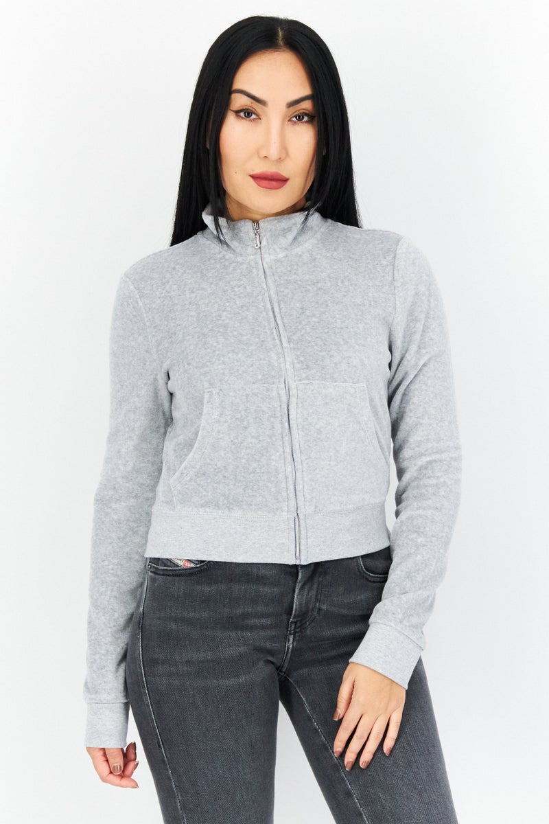 Juicy Couture Women Mock Neck Long Sleeves Heather Sweatshirt, Grey Heather - Image 1