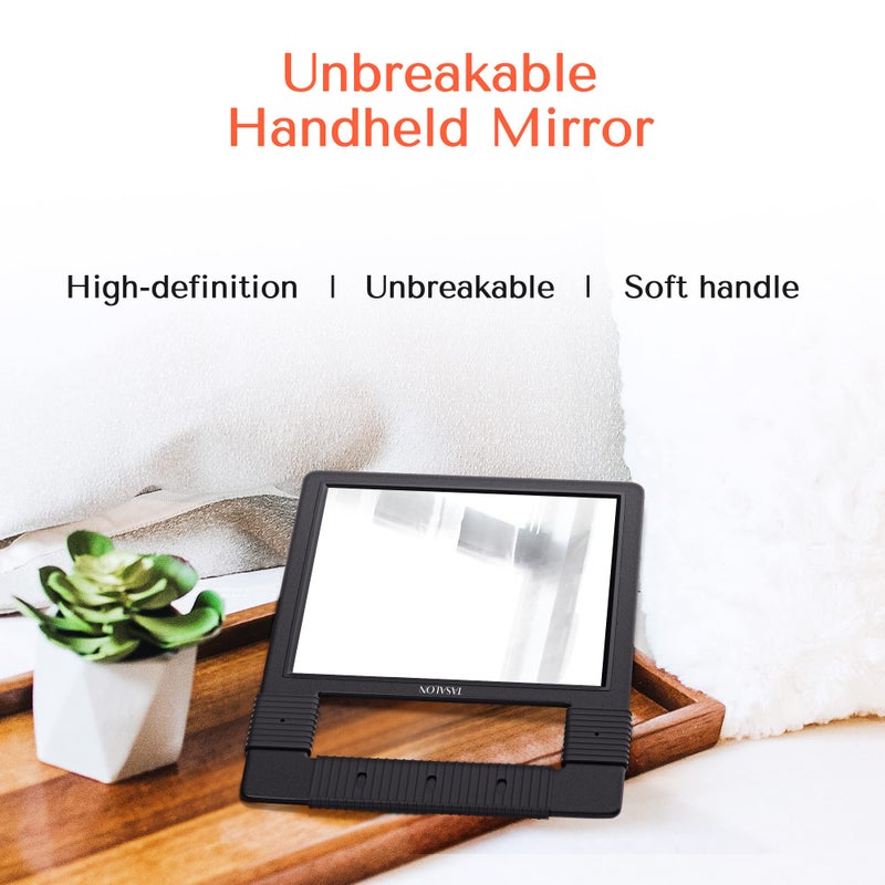 Tasalon Hand Mirrors With Handle - Unbreakable Hand Mirror - Unbreakable Handheld Mirror With Silicone Handle For Barber Mirror  Salon Mirror  Makeup Mirror Or Shower Mirror  Hand Held Mirror - Black - Image 3