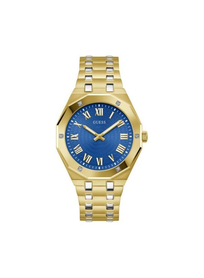 GUESS ساعة أسايت كواتز بقرص أزرق وحزام فولاذي ذهبي للرجال - GW0575G6 - Image 1