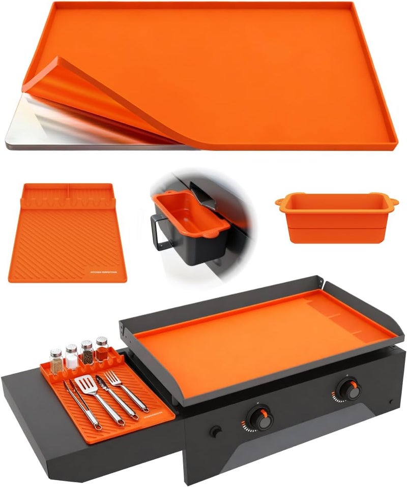Kitchen perfection Orange Griddle Mats 28 Inch + Spatula Mat - Image 1