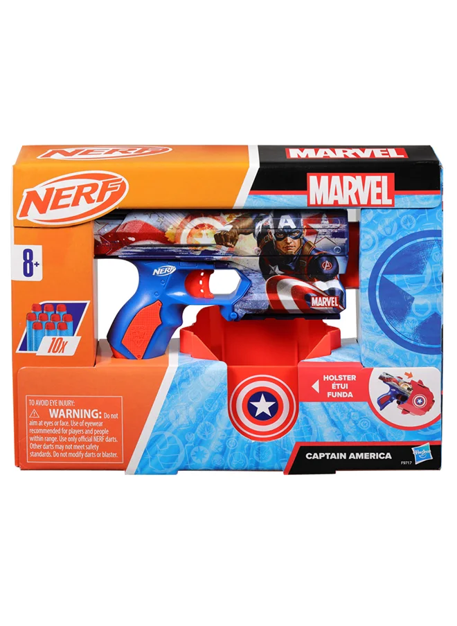نيرف Nerf Marvel Captain America Dart Blaster, 10 Nerf Elite Darts, Holster, Toy Foam Blasters for 8 Year Old Boys &amp; Girls &amp; Up