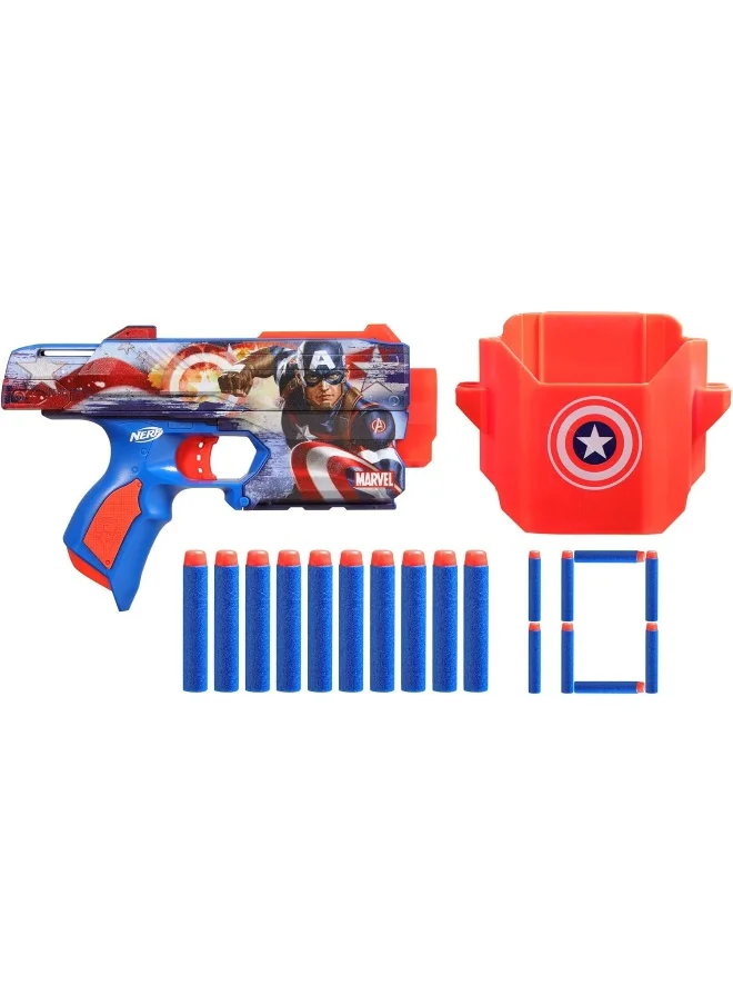 نيرف Nerf Marvel Captain America Dart Blaster, 10 Nerf Elite Darts, Holster, Toy Foam Blasters for 8 Year Old Boys & Girls
