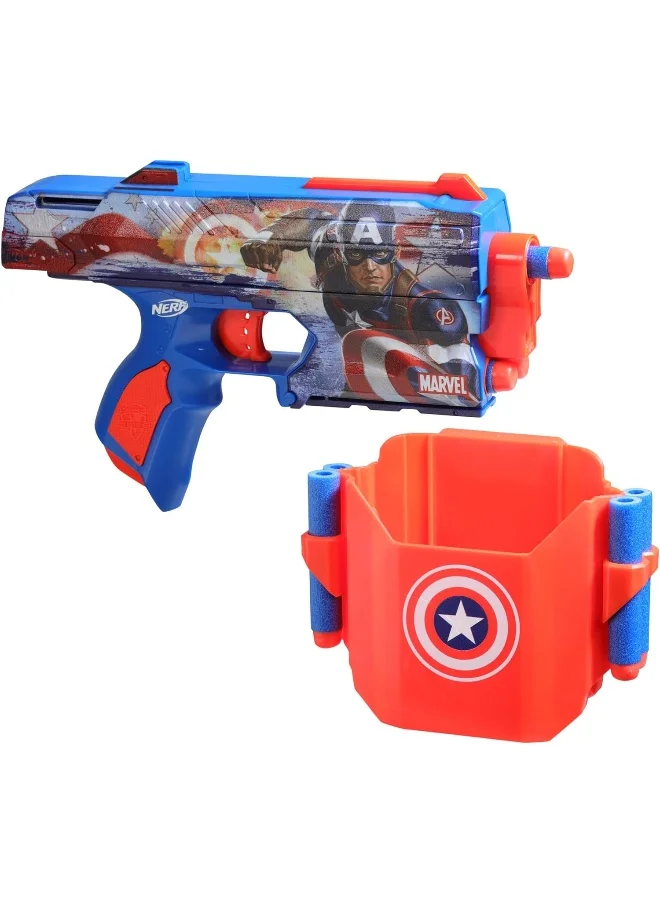 نيرف Nerf Marvel Captain America Dart Blaster, 10 Nerf Elite Darts, Holster, Toy Foam Blasters for 8 Year Old Boys & Girls