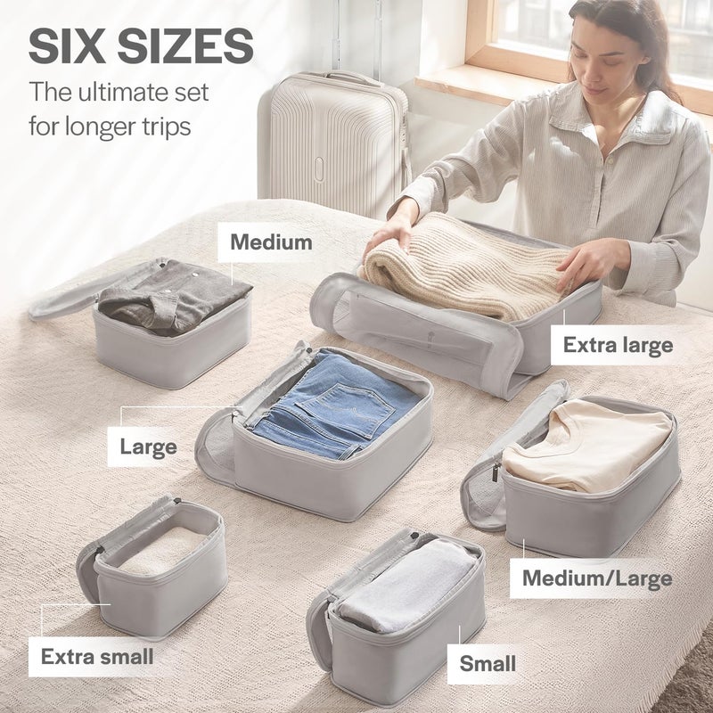 Aerotrunk Aerotrunk Compression Packing Cubes for Travel - Luggage Organizer Bags - Double Zipper Packing Cubes for Suitcases (6-Pack, Grey)  - Image 4