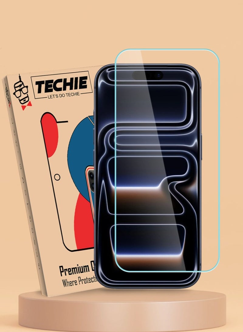 Techie حماية شاشة آيفون 17 برو ماكس زجاج مقسى HD – صلابة 9H، مضاد للتوهج، مضاد للفقاعات، رقيق للغاية 0.33 مم مع حواف مدورة وتركيب سهل - Image 1