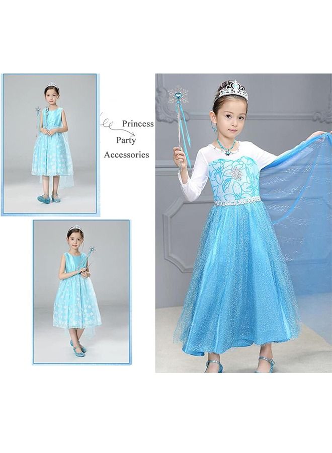 8PCS Princess Elsa Play Accessories Set, Princess Dress Accessories Jewelry Toys, Elsa Crown Wig Necklace Bracelet Earrings Rings and Wand for cosplay, Party, Birthday, Gift, Suitable for Girls  - Image 4