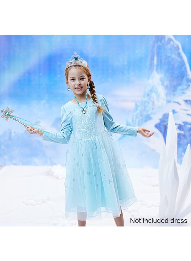 8PCS Princess Elsa Play Accessories Set, Princess Dress Accessories Jewelry Toys, Elsa Crown Wig Necklace Bracelet Earrings Rings and Wand for cosplay, Party, Birthday, Gift, Suitable for Girls  - Image 5