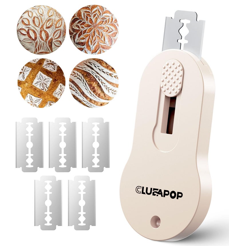 CLUEAPOP أداة تسجيل العجين - أداة تسجيل الخبز مع تصميم مغناطيسي وقابل للاستخراج - أداة تسجيل الخبز - كتيب أنماط التسجيل يتضمن 5 شفرات خبز (كريم) - Image 1