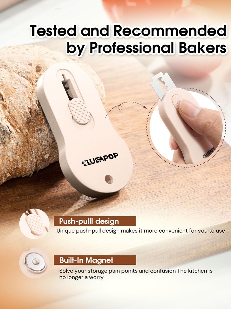 CLUEAPOP أداة تسجيل العجين - أداة تسجيل الخبز مع تصميم مغناطيسي وقابل للاستخراج - أداة تسجيل الخبز - كتيب أنماط التسجيل يتضمن 5 شفرات خبز (كريم) - Image 5