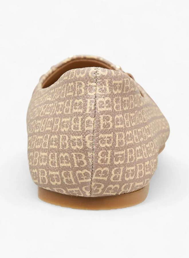 Flora Bella By Shoexpress Monogram Print Slip-On Ballerina Shoes