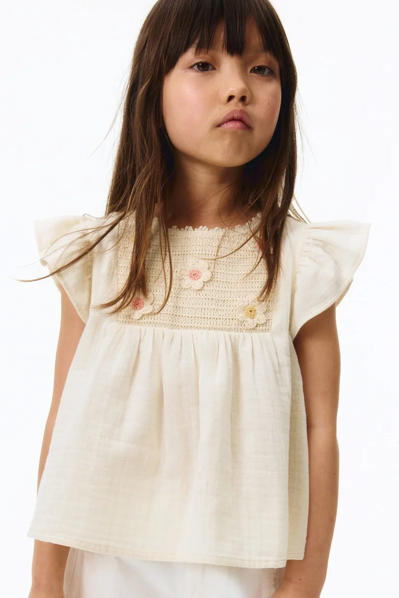 H&M Appliquéd cotton blouse