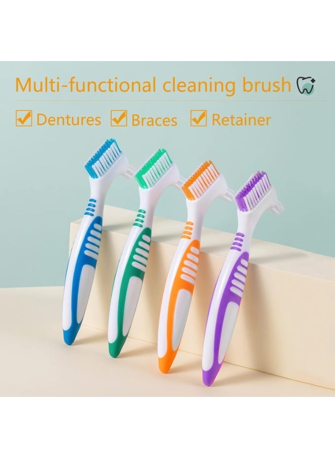 4-piece set of denture toothbrushes, denture cleaning and care cleaning brushes, double-sided toothbrushes, multi-layer bristles, and rubber anti slip handles (purple, green, blue, orange) - Image 2