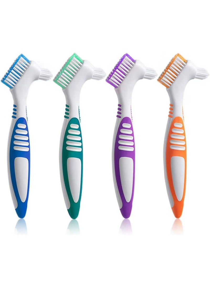 4-piece set of denture toothbrushes, denture cleaning and care cleaning brushes, double-sided toothbrushes, multi-layer bristles, and rubber anti slip handles (purple, green, blue, orange) - Image 1