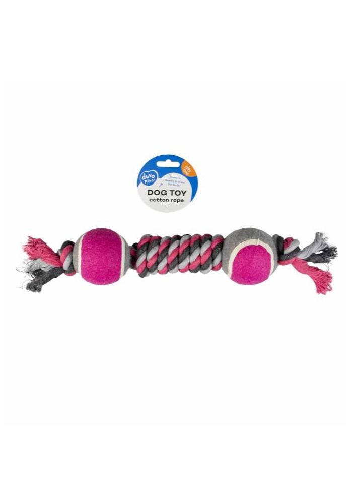 Duvo + Dog Tug Toy Knotted Cotton Dummy & 2 Tennis Ball 38cm,Grey/Pink - Image 1