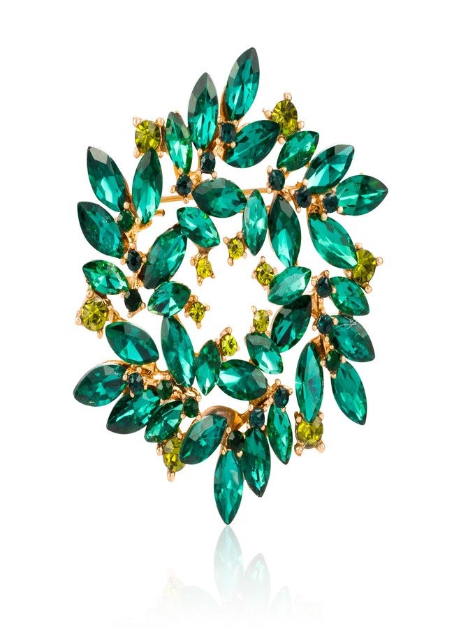 LAXPICOL Fashion Sparkly Green Austrian Crystal Flower Brooch Pin for Women Gold Tone Elegant Wedding Bridal Broach Pin 2"*2" - Image 1