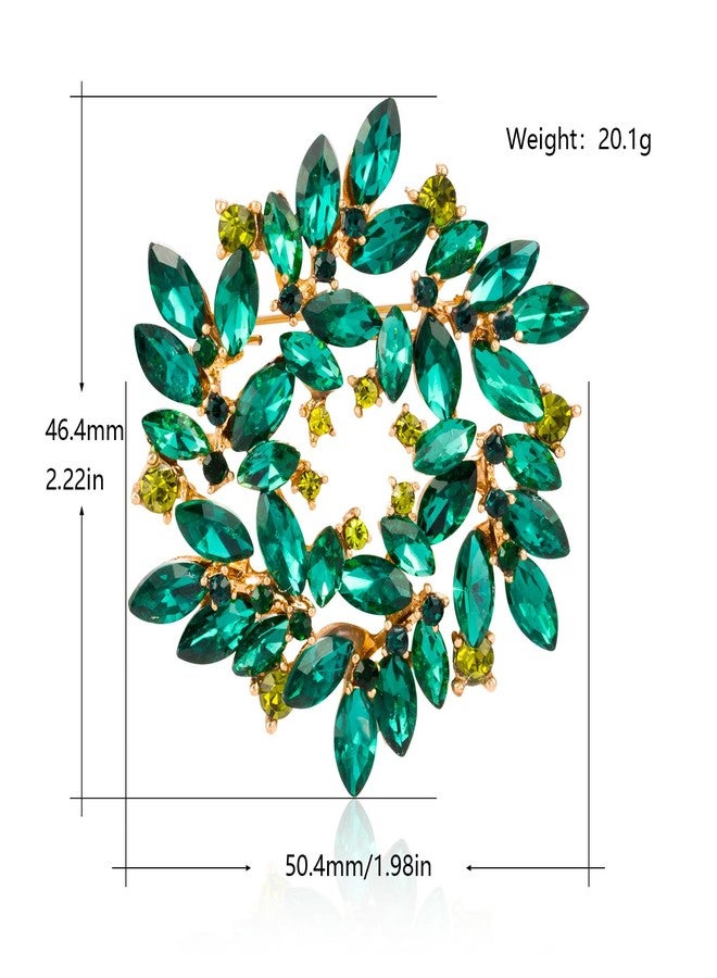 LAXPICOL Fashion Sparkly Green Austrian Crystal Flower Brooch Pin for Women Gold Tone Elegant Wedding Bridal Broach Pin 2"*2" - Image 4