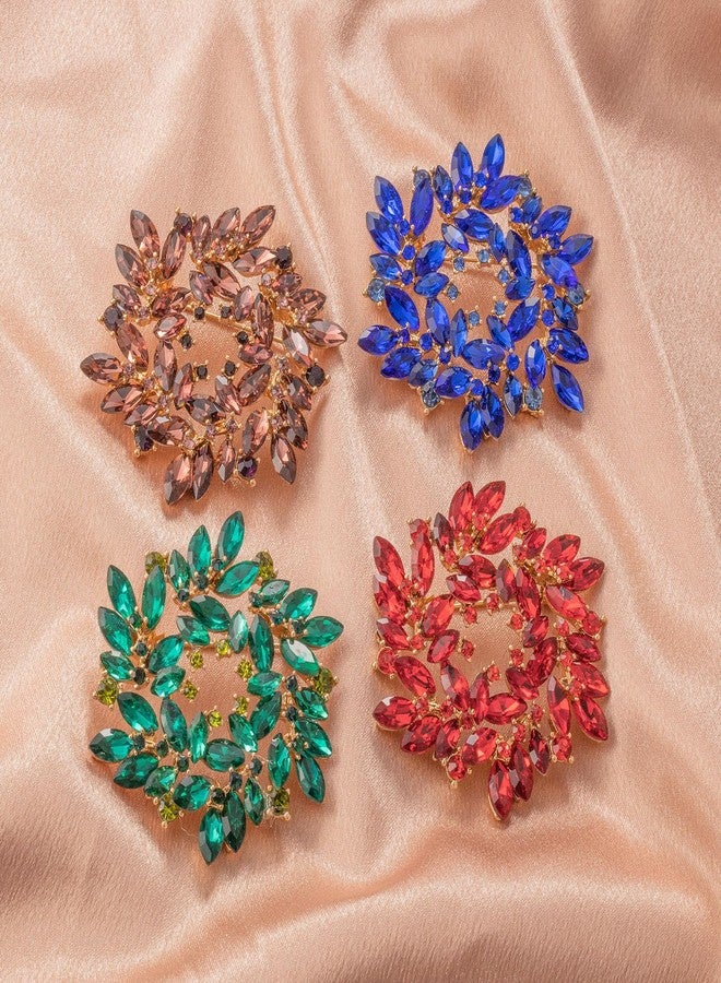 LAXPICOL Fashion Sparkly Green Austrian Crystal Flower Brooch Pin for Women Gold Tone Elegant Wedding Bridal Broach Pin 2"*2" - Image 5