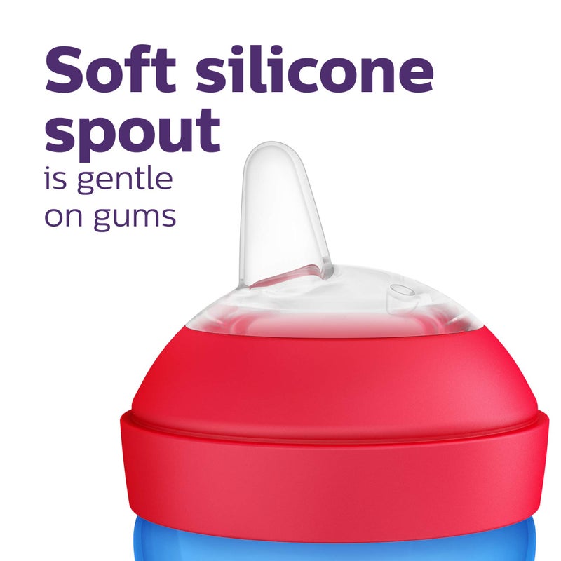 AVENT Philips My Grippy Spout Sippy Cup with Soft Spout and Leak-Proof Design, Blue/Green, 10oz, 2pk, SCF801/21 - Image 4