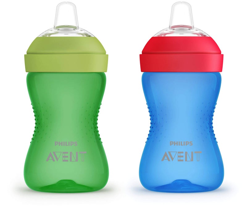 AVENT Philips My Grippy Spout Sippy Cup with Soft Spout and Leak-Proof Design, Blue/Green, 10oz, 2pk, SCF801/21 - Image 1