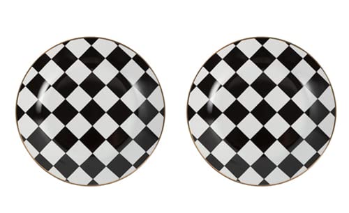 RockTrend Retro Black and White Checkerboard Gold Edge Ceramic Dinner Plate Dessert Plate Salad Plate-Set of 2 - Image 1