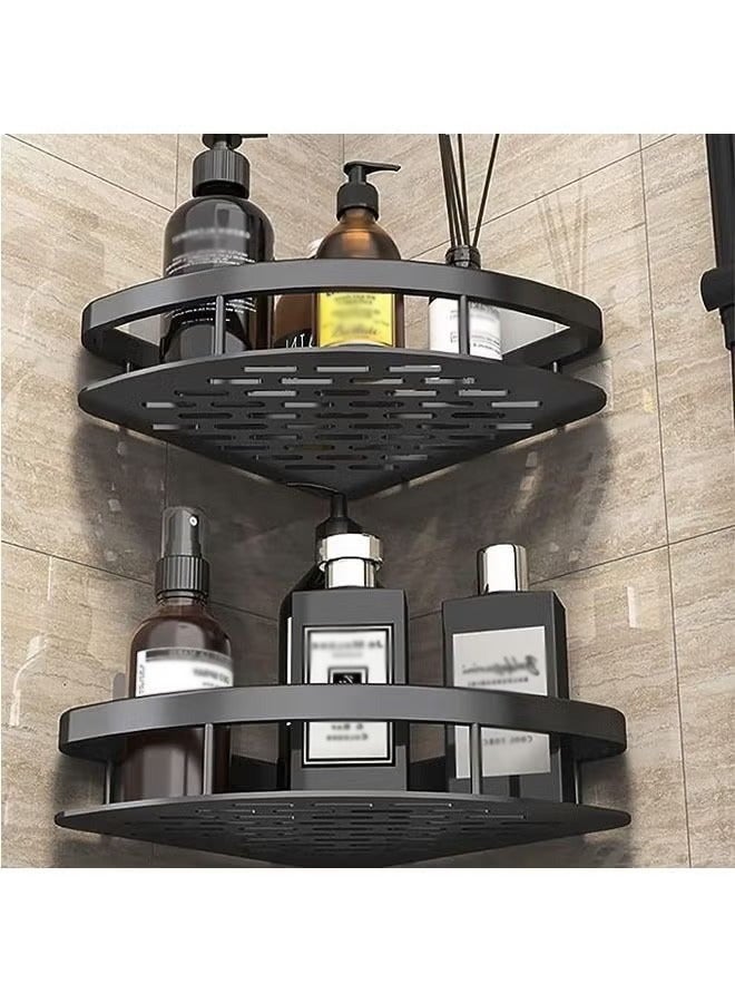 Shower Caddy Shelf, 2-Pack Removable Storage Bathroom Organizer, No Drilling Adhesive Bathroom Storage Basket, Wall Mounted Bathroom Basket Shelf, Stainless Steel Bath Storage Rack, (Black) - Image 1