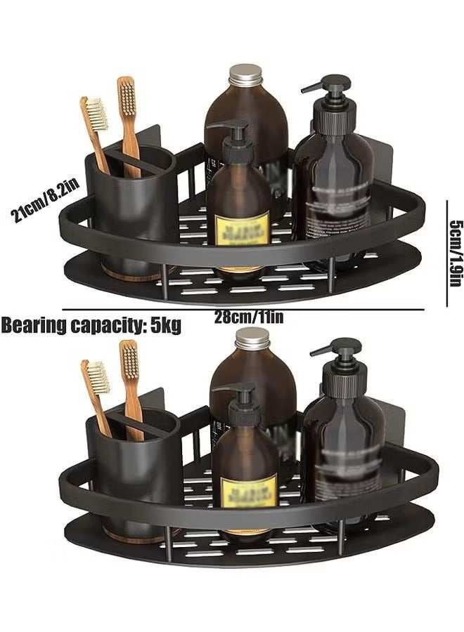 Shower Caddy Shelf, 2-Pack Removable Storage Bathroom Organizer, No Drilling Adhesive Bathroom Storage Basket, Wall Mounted Bathroom Basket Shelf, Stainless Steel Bath Storage Rack, (Black) - Image 5