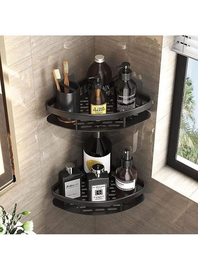 Shower Caddy Shelf, 2-Pack Removable Storage Bathroom Organizer, No Drilling Adhesive Bathroom Storage Basket, Wall Mounted Bathroom Basket Shelf, Stainless Steel Bath Storage Rack, (Black) - Image 4