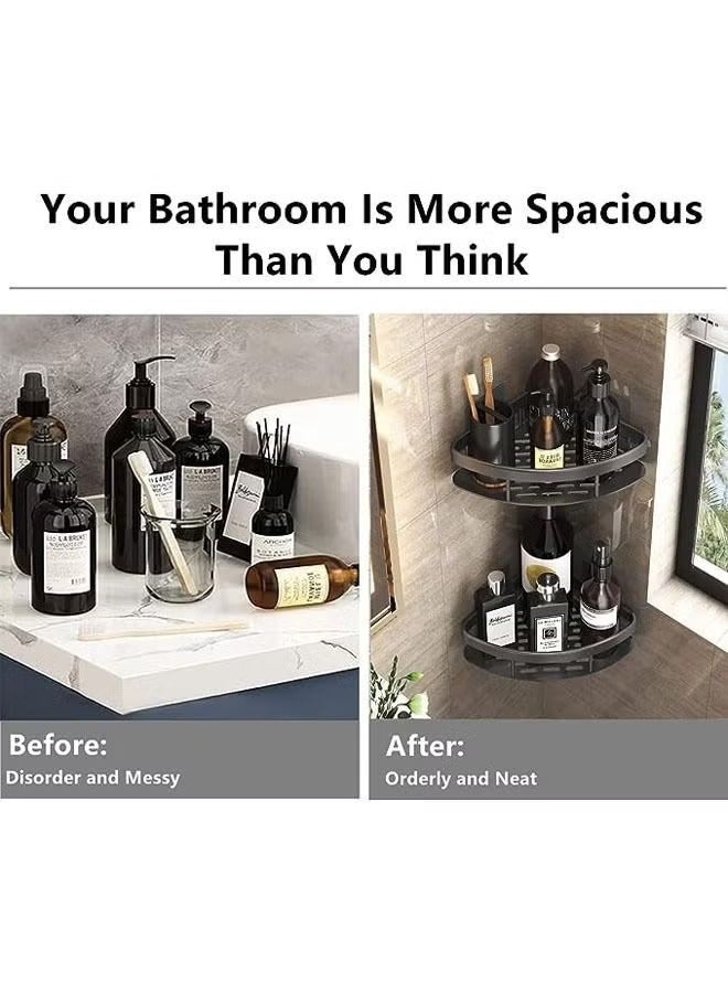 Shower Caddy Shelf, 2-Pack Removable Storage Bathroom Organizer, No Drilling Adhesive Bathroom Storage Basket, Wall Mounted Bathroom Basket Shelf, Stainless Steel Bath Storage Rack, (Black) - Image 2