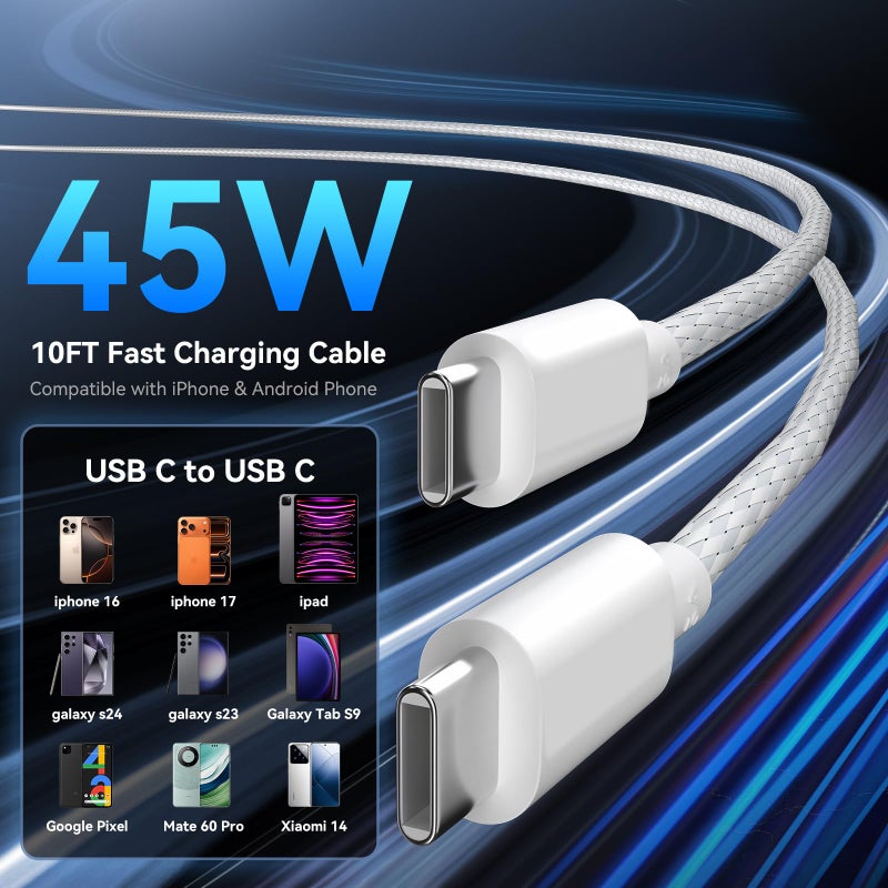 Auorld 45W USB C Super Fast Charger for iPhone 17 16 15Pro Max, 45 Watt Type C Charger Block with 10FT Nylon Braided Charging Cable for 17 16 Pro Max/17 16 Pro/16 Plus,15 Pro Max/15 Pro/15, Android Phone - Image 5