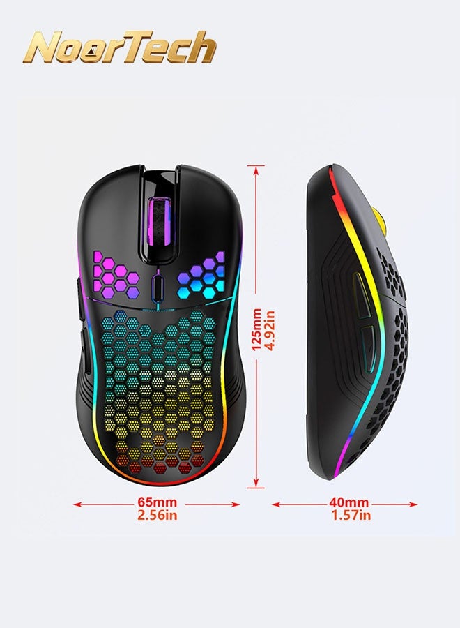 NoorTech Wireless Mouse - Wireless Gaming Mouse Rechargeable PC Mouse with RGB Backlight 6 Buttons Adjustable Lightweight Honeycomb Shell for Laptops PC Computers Etc (Wireless Black) - Image 2