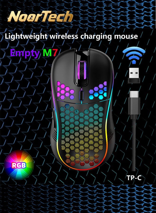 NoorTech Wireless Mouse - Wireless Gaming Mouse Rechargeable PC Mouse with RGB Backlight 6 Buttons Adjustable Lightweight Honeycomb Shell for Laptops PC Computers Etc (Wireless Black) - Image 4