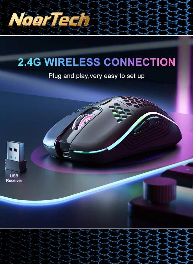 NoorTech Wireless Mouse - Wireless Gaming Mouse Rechargeable PC Mouse with RGB Backlight 6 Buttons Adjustable Lightweight Honeycomb Shell for Laptops PC Computers Etc (Wireless Black) - Image 5
