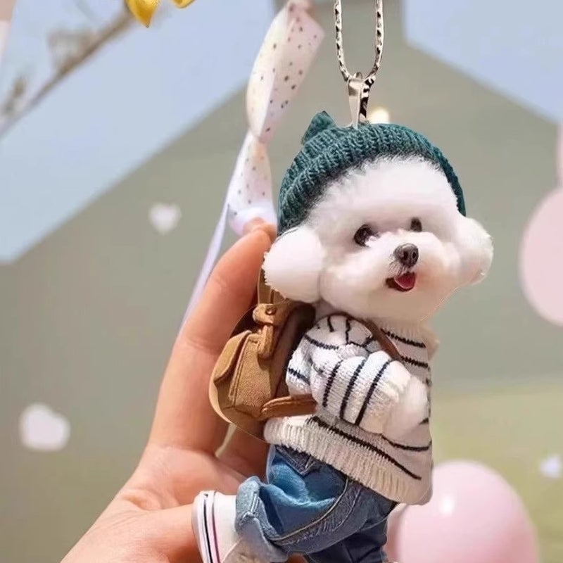 New Product Creative Puppy Backpack Pendant Acrylic Flat Car Pendant Cute Teddy Dog ​​Keychain Pendant - Image 2