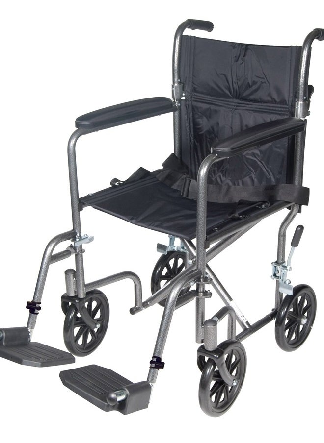 Drive Medical TR37E-SV Lightweight Folding Transport Wheelchair with Swing-Away Footrest, Silver  - Image 1