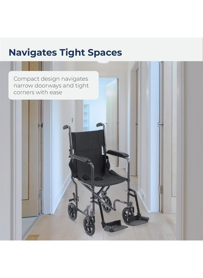 Drive Medical TR37E-SV Lightweight Folding Transport Wheelchair with Swing-Away Footrest, Silver  - Image 3