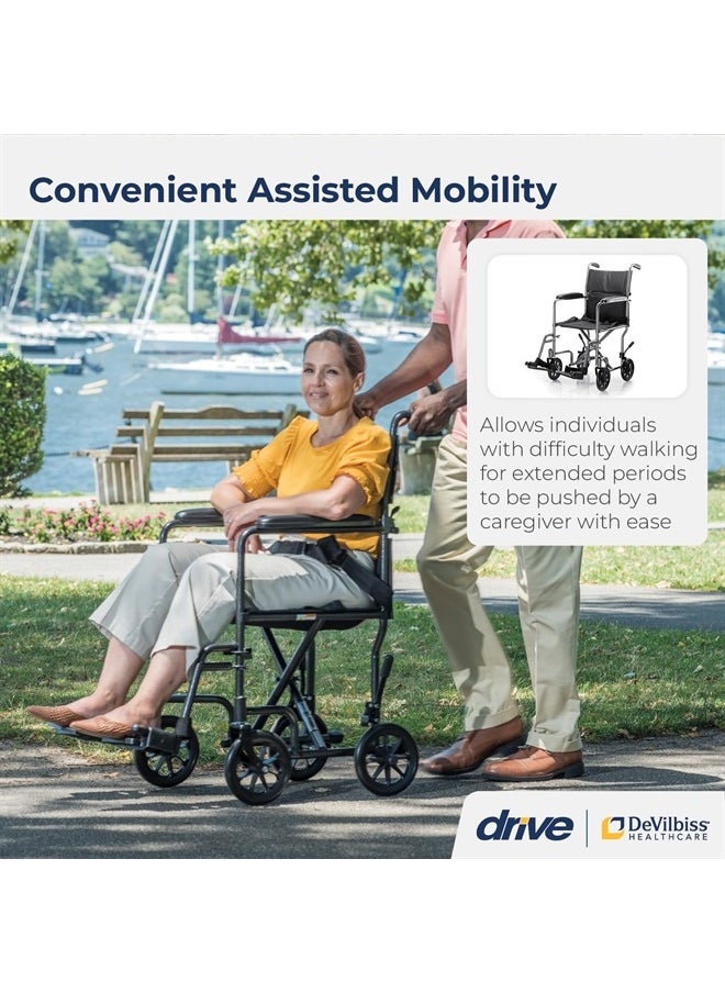 Drive Medical TR37E-SV Lightweight Folding Transport Wheelchair with Swing-Away Footrest, Silver  - Image 2