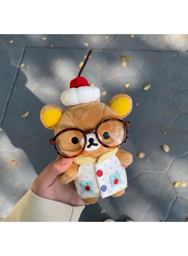 Sanx Kumatsu Bear Dessert Division Kumatsu Bear Small Pendant Clothes Cute Cartoon Plush Doll Sweatshirt Jacket-Specifications:10cm-Color:Blue Dot Flower Collar (jacket + Glasses) - Image 1