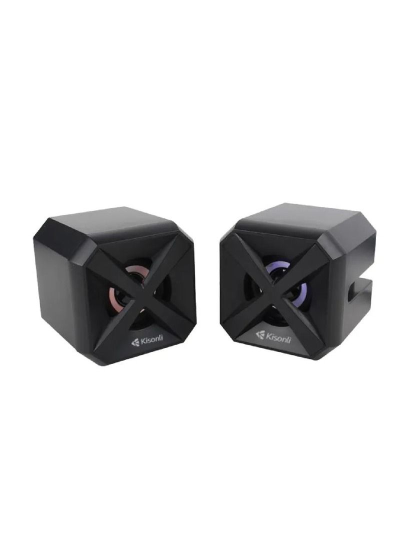 Kisonli Music Mobile Speaker Stereo Surround Sound LED Speaker With Mobile Holding Stand 3W 2 USB 3.5 Jack  L-5050 - Image 2