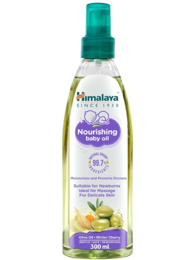 Himalaya Since 1930 زيت هيمالايا المغذي للأطفال | خالٍ من البارابين والزيوت المعدنية، وهو زيت تدليك ممتاز يغذي البشرة وينعشها ويرطبها بفضل غناه بزيت الزيتون والكرز الشتوي - 300 مل مع موزع بمضخة. - Image 1