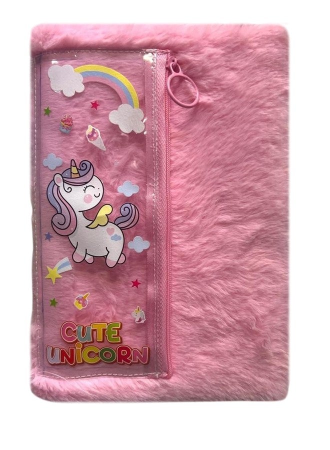 مفكرة جيادا للأطفال بتصميم يونيكورن من الفرو الناعم مع حافظة أقلام مرفقة