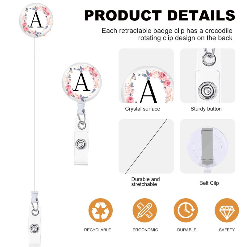 NICCCARD 3 Set A-Z Letter ID Badge Holder with Clip Badge Reels Retractable Heavy Duty,Keychainï¼ŒID Holder for School Nurse Office A - Image 3