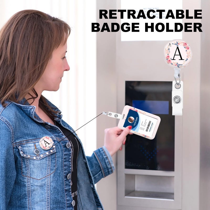 NICCCARD 3 Set A-Z Letter ID Badge Holder with Clip Badge Reels Retractable Heavy Duty,Keychainï¼ŒID Holder for School Nurse Office A - Image 5