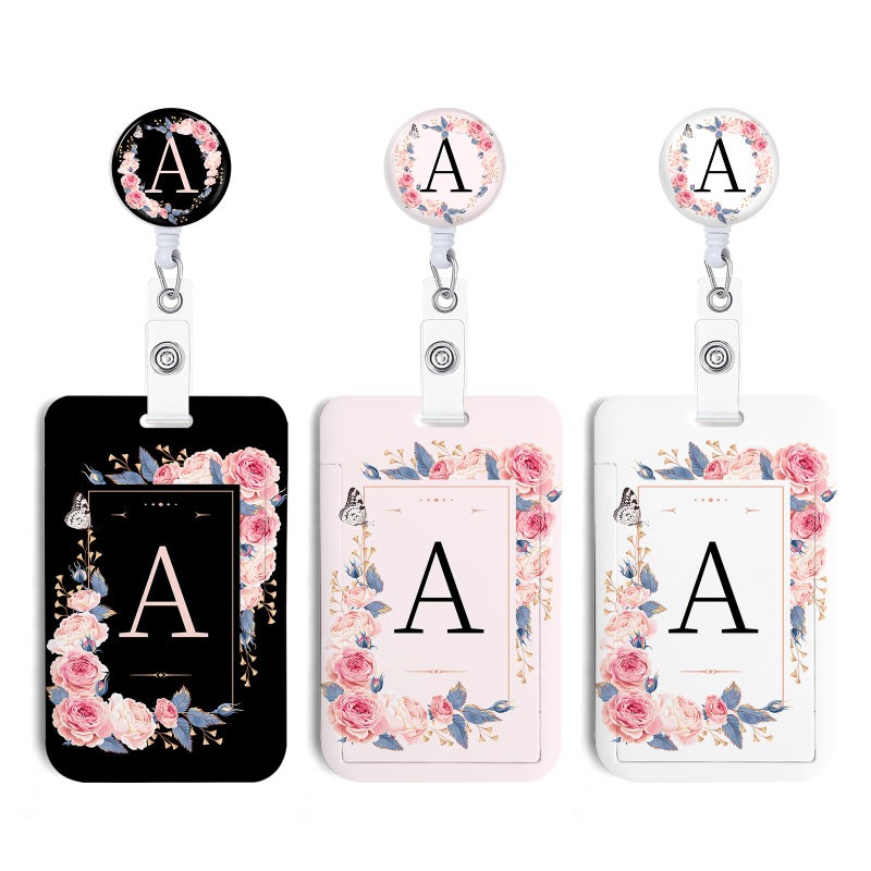 NICCCARD 3 Set A-Z Letter ID Badge Holder with Clip Badge Reels Retractable Heavy Duty,Keychainï¼ŒID Holder for School Nurse Office A - Image 1