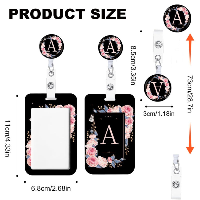 NICCCARD 3 Set A-Z Letter ID Badge Holder with Clip Badge Reels Retractable Heavy Duty,Keychainï¼ŒID Holder for School Nurse Office A - Image 2