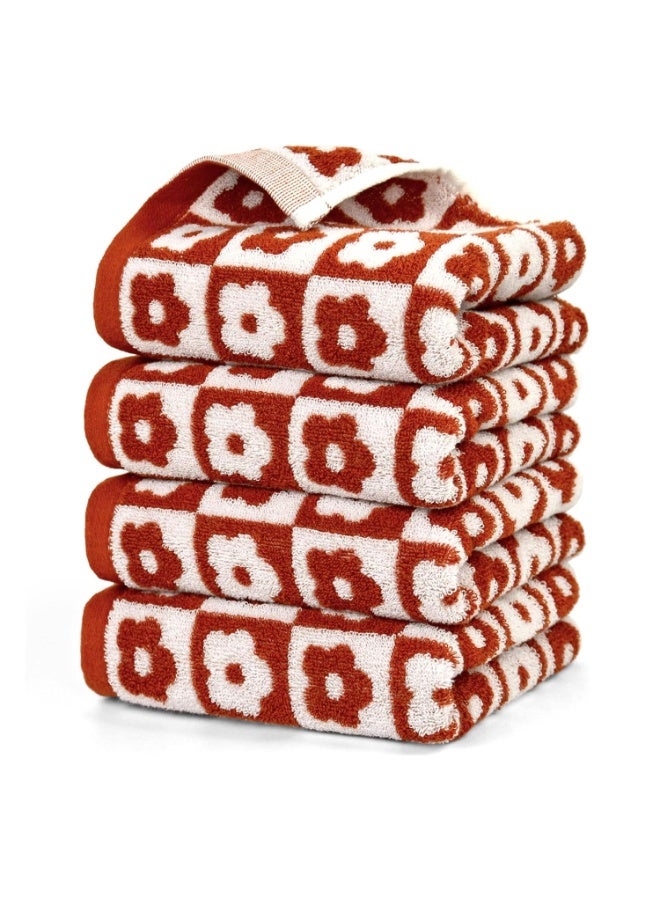 Jacquotha Checkered Floral Hand Towel Set - 4 Pack (29” x 13”) Towels for Bathroom Spa Kitchen, Christmas Hand Towels Gifts, Bright and Durable, Rust Red - Image 1